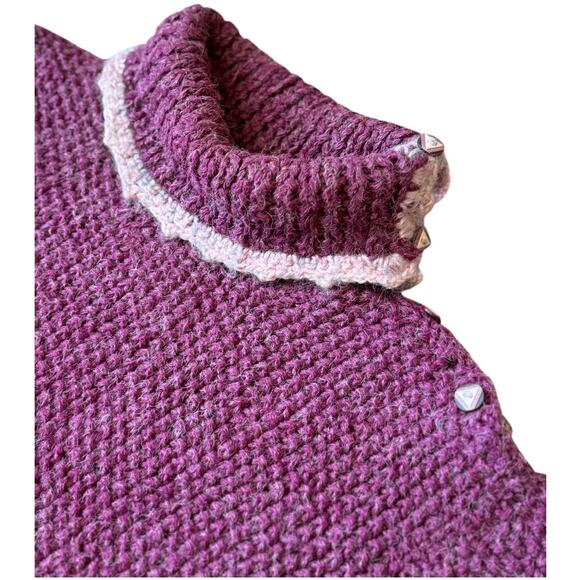 Vintage Handmade Purple & Pink Diamond Knit Turtleneck Sweater Size Large - Picture 5 of 15